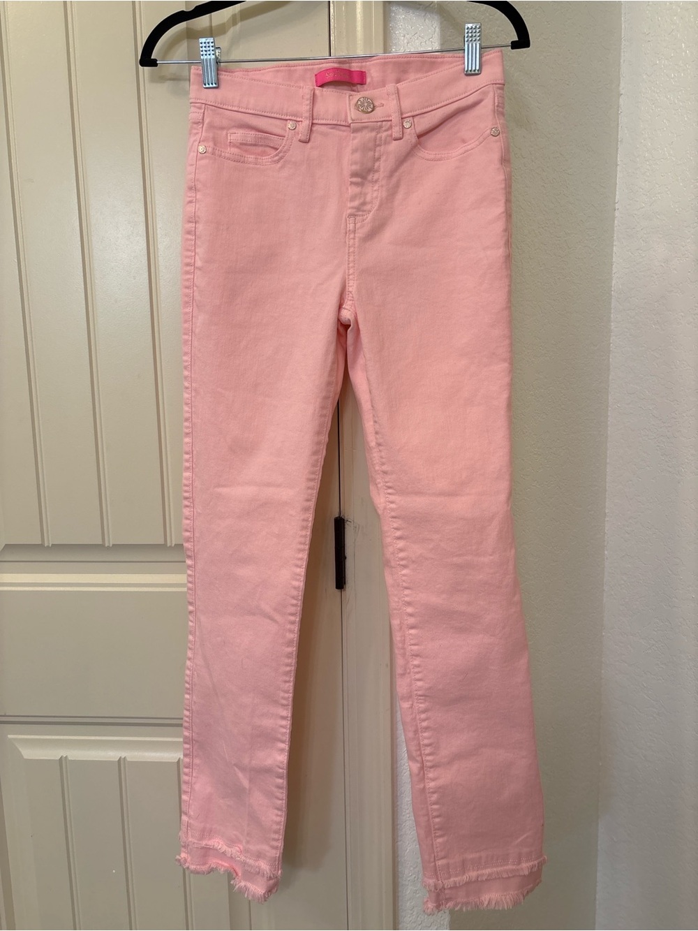Lilly Pulitzer Pink Frayed Hem Skinny Jeans Size 0 Stretch Ankle Pants